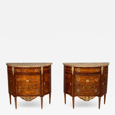 Louis XVI Style Demilune Commodes A Pair Inlaid Bronze France 19th c 