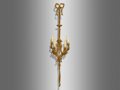 Louis XVI Style Dor Bronze Monumental Wall Sconces France 19th C 