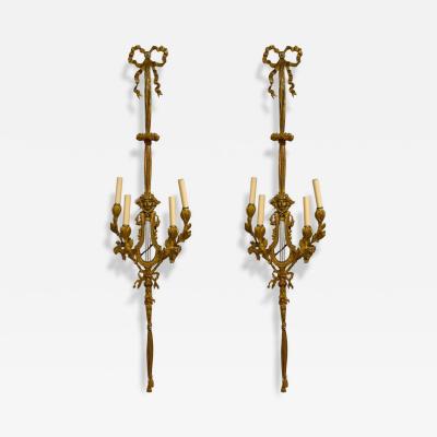 Louis XVI Style Dor Bronze Monumental Wall Sconces France 19th C 