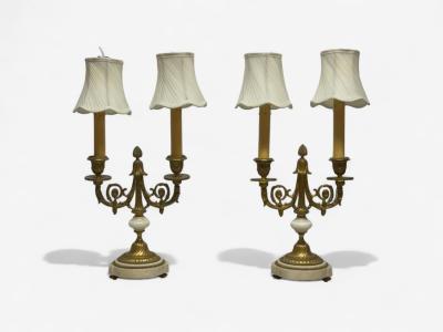 Louis XVI Style Dore Bronze Marble Candelabras France 19th c 