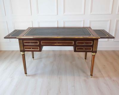 Louis XVI Style Double Sided Wood and Brass Bureau Plat with Leather Top