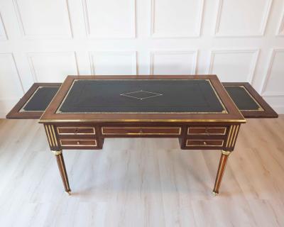 Louis XVI Style Double Sided Wood and Brass Bureau Plat with Leather Top