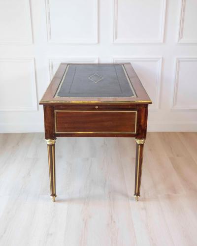 Louis XVI Style Double Sided Wood and Brass Bureau Plat with Leather Top