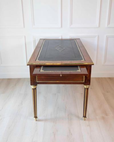 Louis XVI Style Double Sided Wood and Brass Bureau Plat with Leather Top