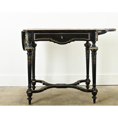 Louis XVI Style Ebonized Drop Leaf Desk