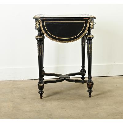 Louis XVI Style Ebonized Drop Leaf Desk