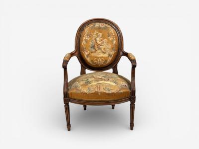 Louis XVI Style Four Armchairs Tapestry Walnut France 20th c 
