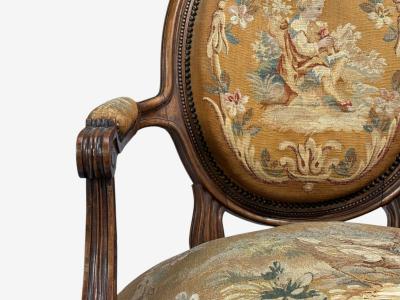 Louis XVI Style Four Armchairs Tapestry Walnut France 20th c 