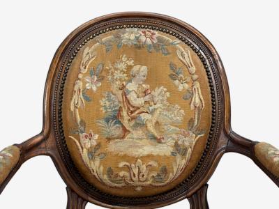 Louis XVI Style Four Armchairs Tapestry Walnut France 20th c 