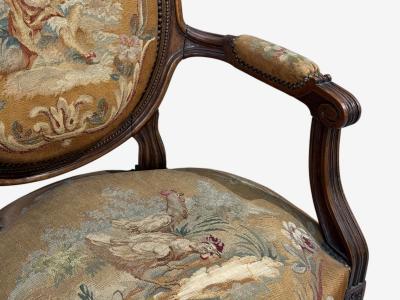 Louis XVI Style Four Armchairs Tapestry Walnut France 20th c 