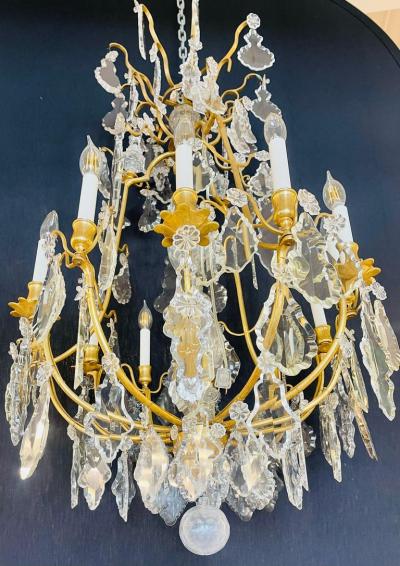 Louis XVI Style French Chandelier 12 Lights Crystal Bronze Recently Wired