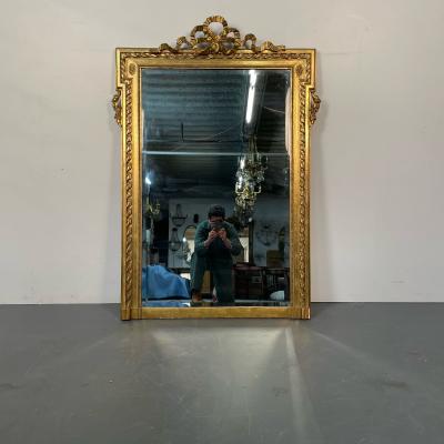 Louis XVI Style Gilt Wood Pier Console Wall Mirror Beveled