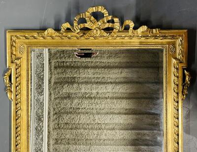 Louis XVI Style Gilt Wood Pier Console Wall Mirror Beveled