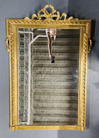 Louis XVI Style Gilt Wood Pier Console Wall Mirror Beveled