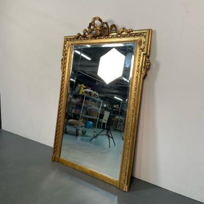 Louis XVI Style Gilt Wood Pier Console Wall Mirror Beveled