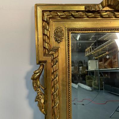 Louis XVI Style Gilt Wood Pier Console Wall Mirror Beveled