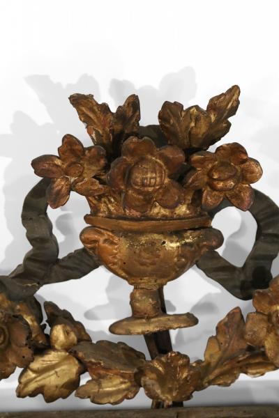 Louis XVI Style Giltwood And Green Painted Wood Floral Pediment Wall Mirror