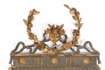 Louis XVI Style Giltwood And Green Painted Wood Floral Pediment Wall Mirror