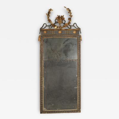 Louis XVI Style Giltwood And Green Painted Wood Floral Pediment Wall Mirror