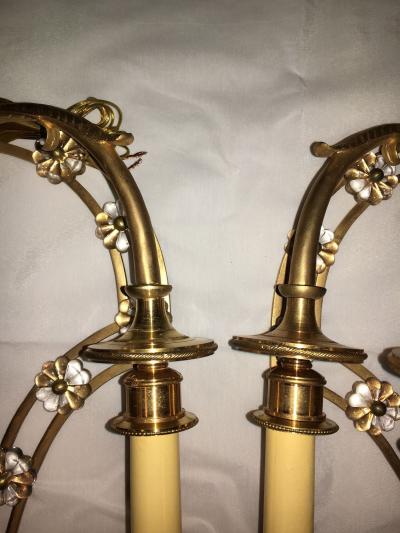 Louis XVI Style Harp Back Bronze Wall Sconces A Pair