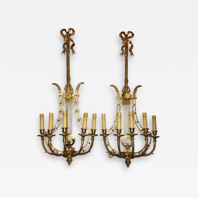 Louis XVI Style Harp Back Bronze Wall Sconces A Pair