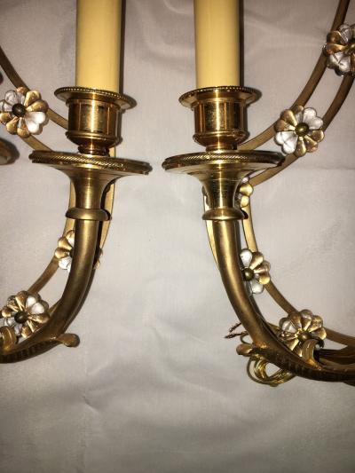 Louis XVI Style Harp Lyre Back Bronze Wall Sconce Set of Six