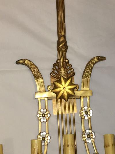 Louis XVI Style Harp Lyre Back Bronze Wall Sconce Set of Six