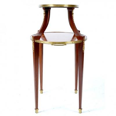 Louis XVI Style Inlaid Two Tier Ormolu Mounted Dessert Table