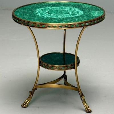 Louis XVI Style Jeweled Gueridons Malachite Bronze France 20th C 