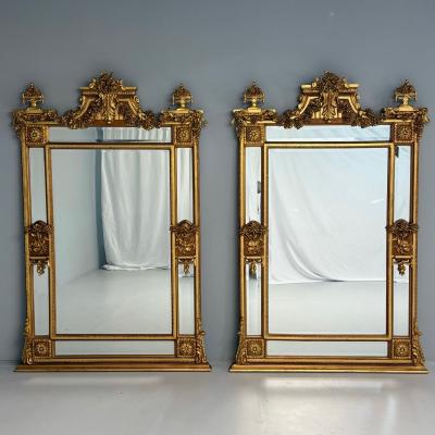 Louis XVI Style Large Wall or Floor Mirrors Giltwood Gesso Europe 19th C