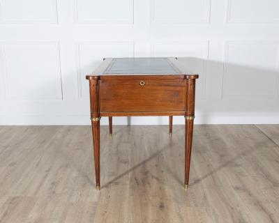 Louis XVI Style Mahogany Flat Desk with Brass Detailing and Green Leather Top