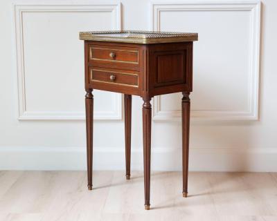 Louis XVI Style Mahogany Side Table with Marble Top and Brass Gallery 20th Cent