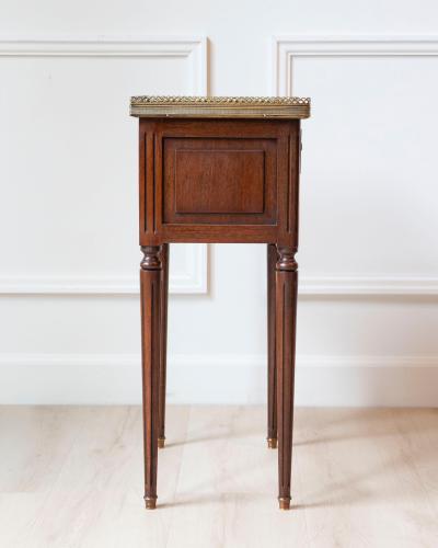 Louis XVI Style Mahogany Side Table with Marble Top and Brass Gallery 20th Cent