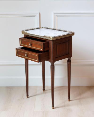 Louis XVI Style Mahogany Side Table with Marble Top and Brass Gallery 20th Cent
