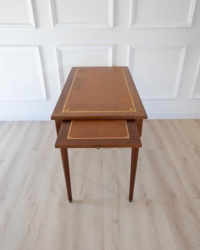 Louis XVI Style Mahogany Writing Desk with Tan Leather Top 20th Century