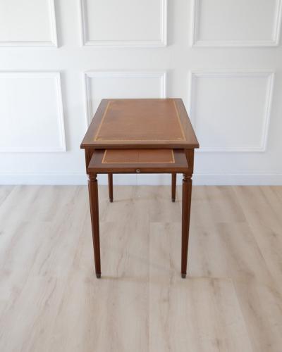 Louis XVI Style Mahogany Writing Desk with Tan Leather Top 20th Century