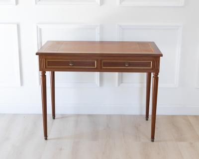 Louis XVI Style Mahogany Writing Desk with Tan Leather Top 20th Century