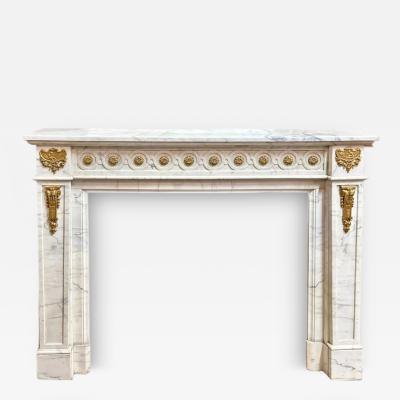 Louis XVI Style Marble Fireplace With Gilt Bronze Mounts France