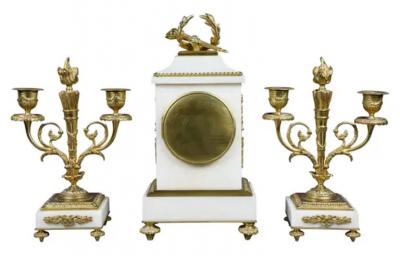 Louis XVI Style Marble and Bronze Clock Garniture