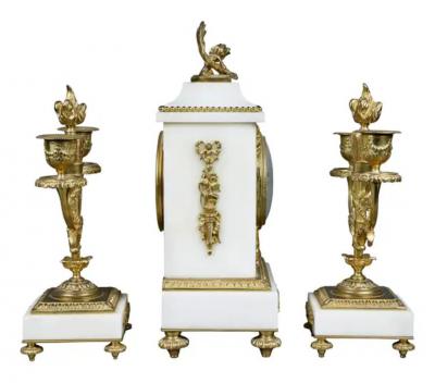 Louis XVI Style Marble and Bronze Clock Garniture
