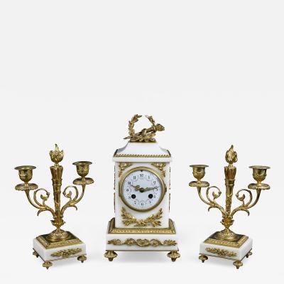 Louis XVI Style Marble and Bronze Clock Garniture
