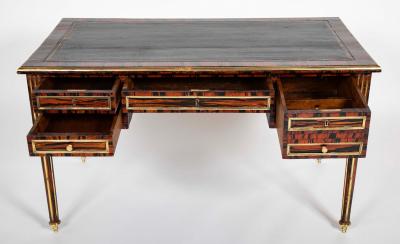 Louis XVI Style Neoclassic Form Leather Top Faux Calamander Desk