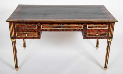 Louis XVI Style Neoclassic Form Leather Top Faux Calamander Desk