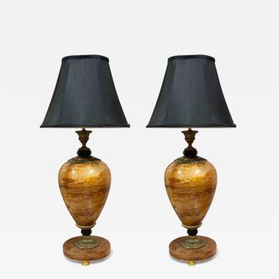 Louis XVI Style Onyx Bronze Table Lamps France 1930s