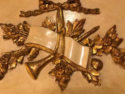 Louis XVI Style Painted Parcel Gilt Trumeau Console Mantle Mirror