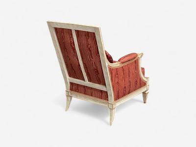 Louis XVI Style Painted Wood Pink Fabric Bergere Chairs France 1960s