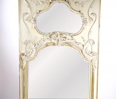 Louis XVI Style Parcel Gilt White Painted Pier Trumeau Mirror