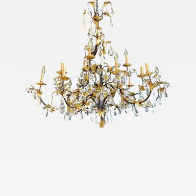 Louis XVI Style Rock Crystal Chandelier Ebony and Gilt Metal Design