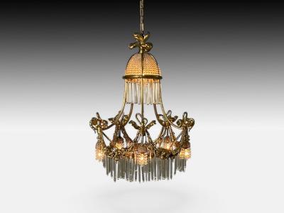 Louis XVI Style Russian Neoclassical Bronze Crystal Chandelier France 1900s