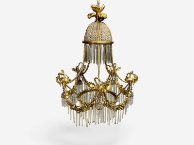 Louis XVI Style Russian Neoclassical Bronze Crystal Chandelier France 1900s